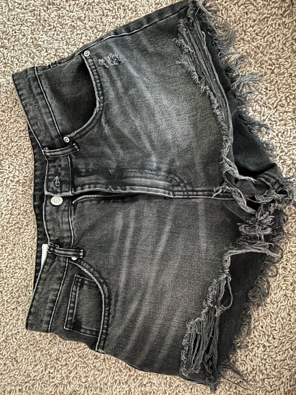 Zara Black Denim Shorts with Frayed Edge